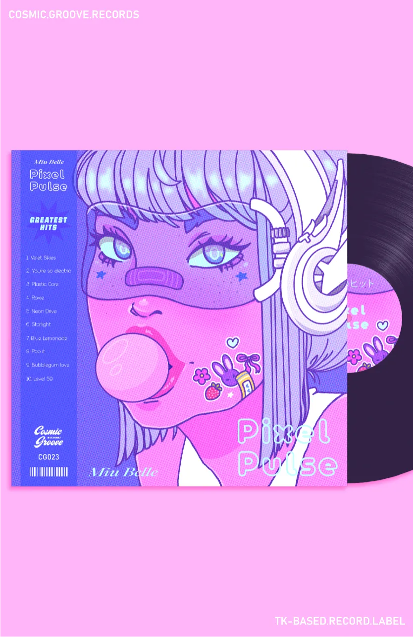 Vinyl record design on pink