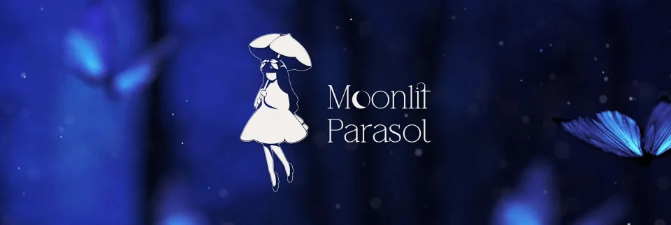 Moonlit parasol banner with butterflies